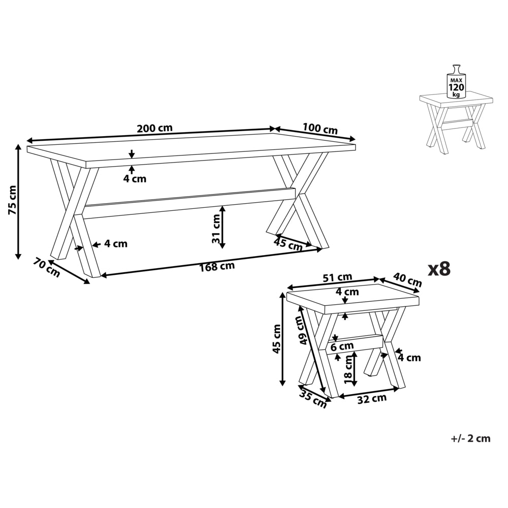 Set da pranzo per esterni grigio chiaro in fibra di legno cemento per 8 persone tavolo e sgabelli dal design moderno