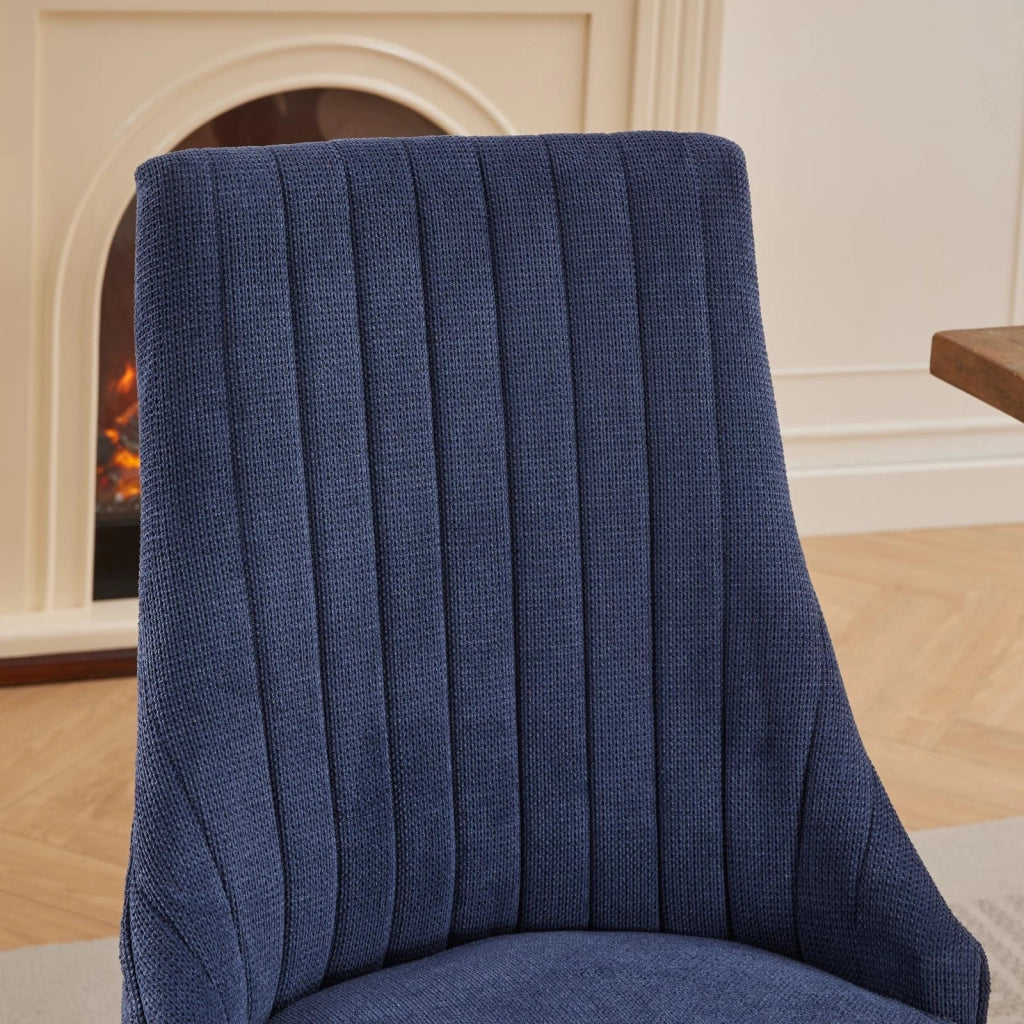 Sedia da sala da pranzo set da 2 con schienale alto imbottito borchie decorative gambe in legno massello ciniglia blu