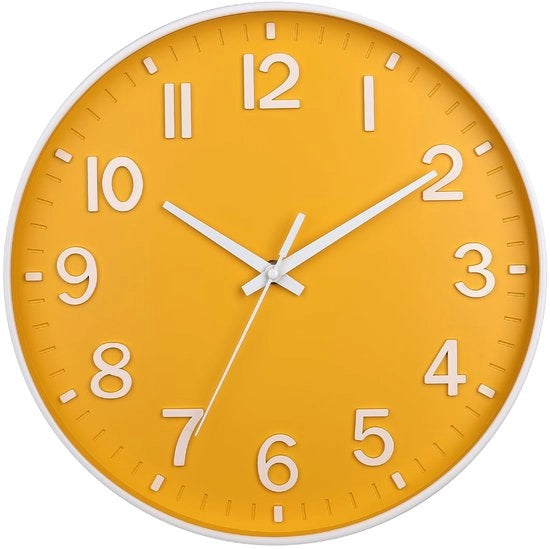 HZDHCLH 30cm orologio da parete silenzioso con secondi battenti e cifre arabe senza ticchettio per decorazione in soggiorno, cucina, ufficio e camera da letto (giallo)