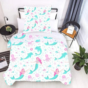 Set di lenzuola per bambine da 135 x 200 cm, set di lenzuola con microfibra soffice, lenzuola da letto con disegno di sirena e zip, compreso un cuscino da 80 x 80 cm.