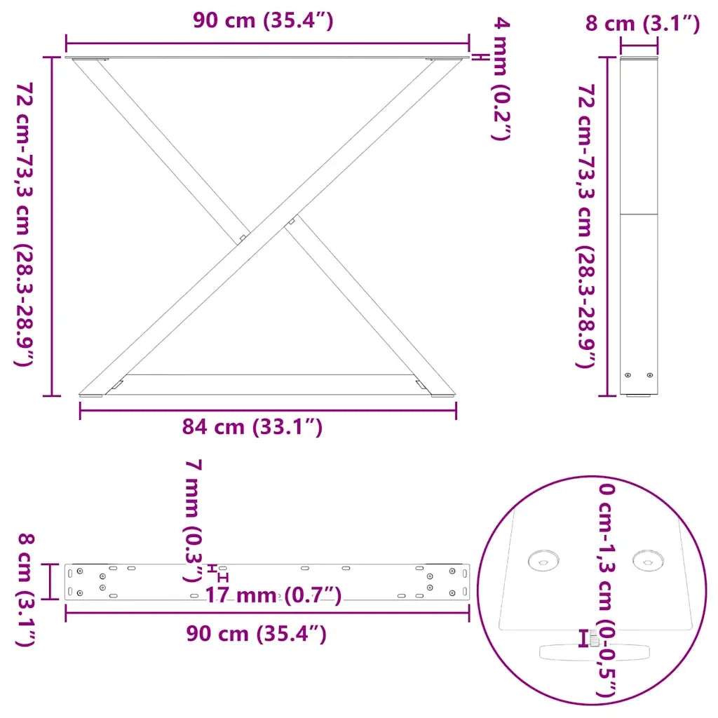 Gambe per tavolo da pranzo 2 pz bianche 90x(72-73,3) cm in acciaio 4012733
