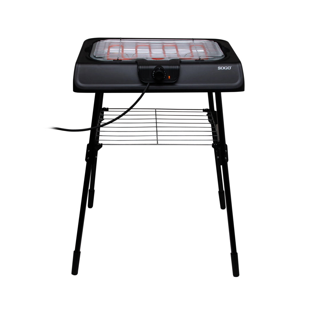 Barbecue elettrico 2 in 1, griglia da tavolo e barbecue con gambe, piastra cottura 41x24cm 2000W, termostato regolabile - SOGO