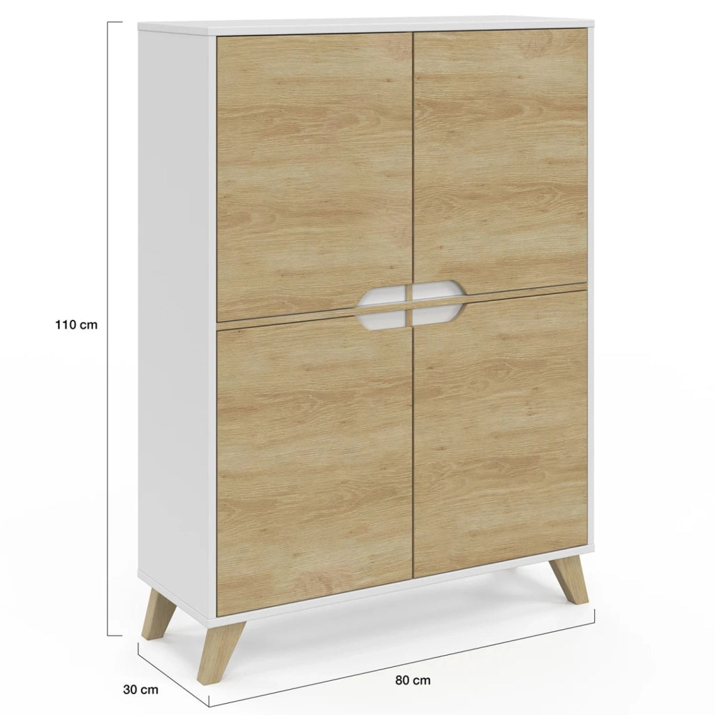 IDMarket - HELSINKI Contenitore scandinavo a 4 ante in legno e bianco