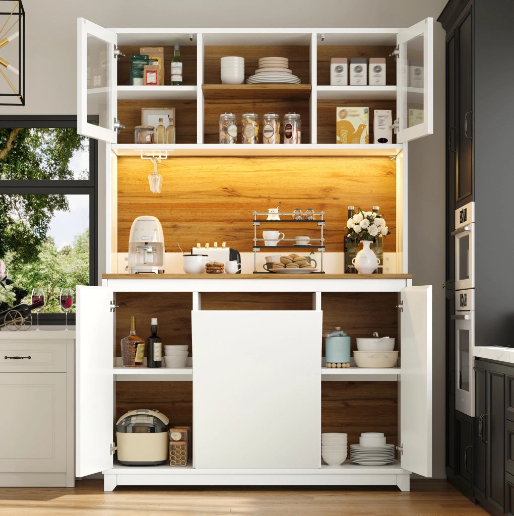 Credenza 120x40x180 cm con LED; ante in acrilico; MDF e metallo; bianco