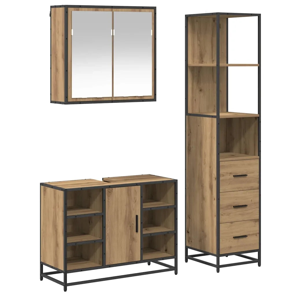 Set di mobili per il bagno con porta 3 pcs Rovere artigianale 3402421