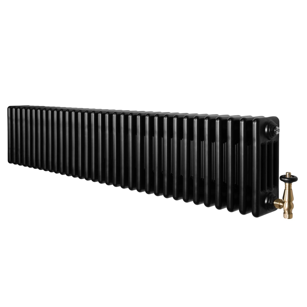 Radiatore Tradizionale 4 Colonne Orizzontale Nero & Valvole 300 x 1505 mm