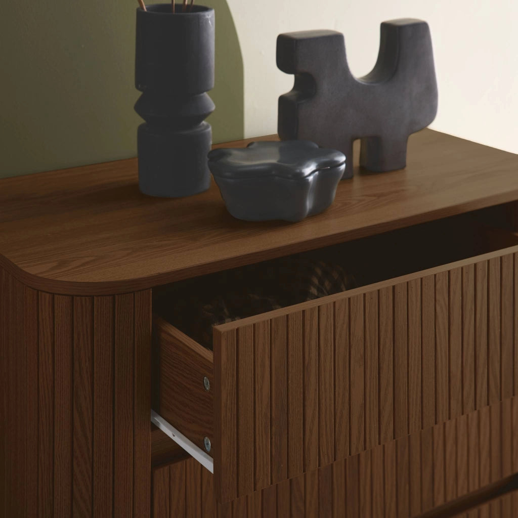 Cassettiera decorata con righe 3 cassetti, noce