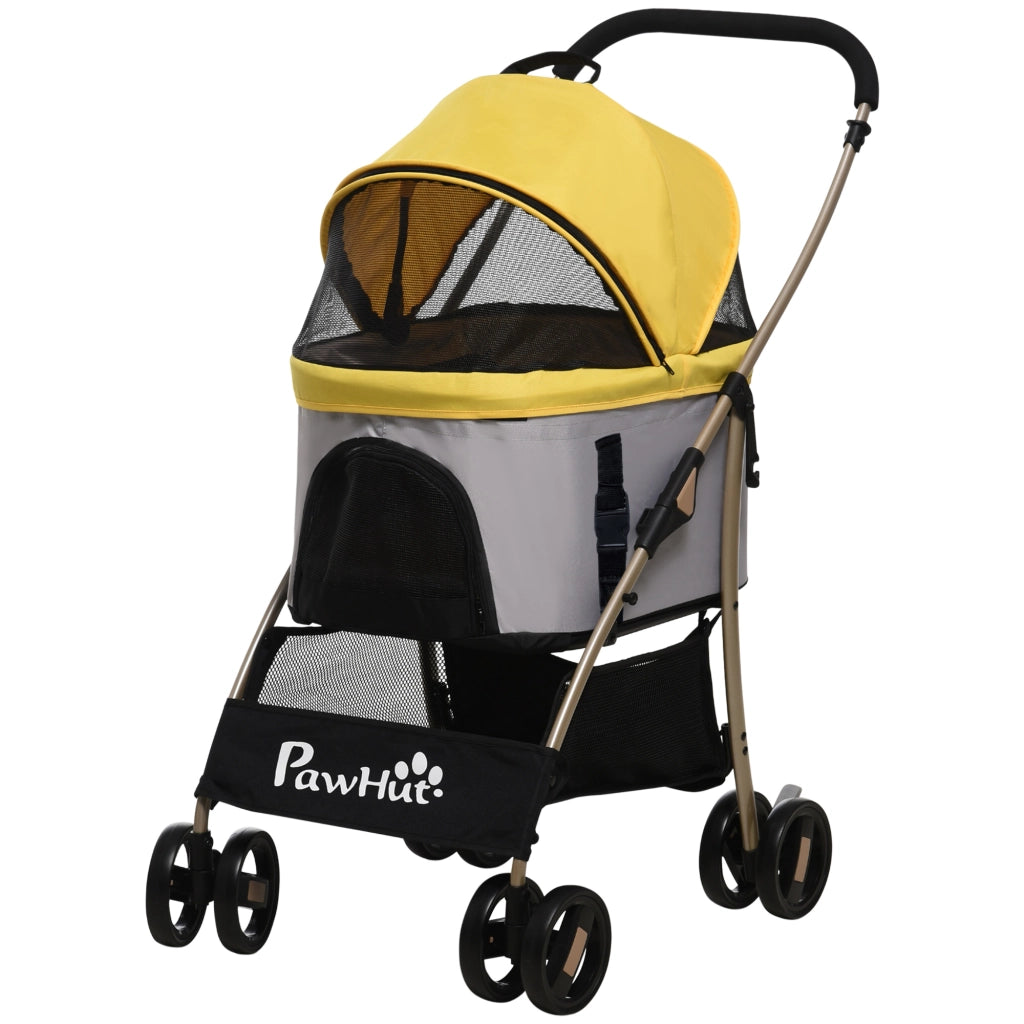 Carrello per Cani Pieghevole 2 in 1 ¨C Zephmum ¨C Giallo 82x49.5x98 cm