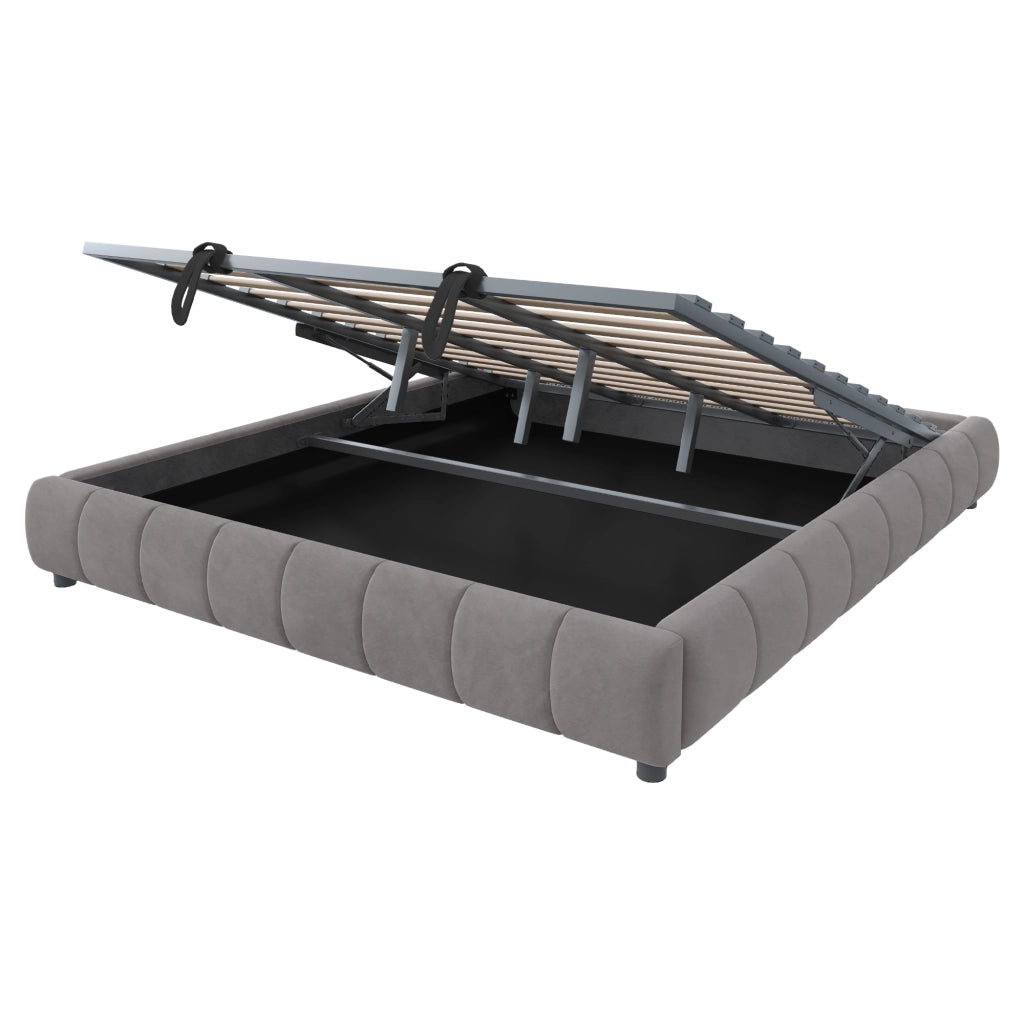 Letto Contenitore Imbottito con LED ¨C MINIMAL ¨C Grigio 180x200 Idraulico Senza Testiera