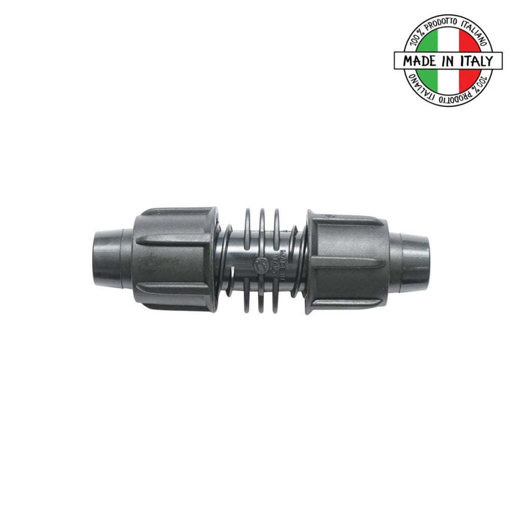 Raccordo/Manicotto/Connettore Tubo irrigazione 16 x 16 mm. Raccordo Conettore Compressione Ala Gocciolante 16 x 16 mm.