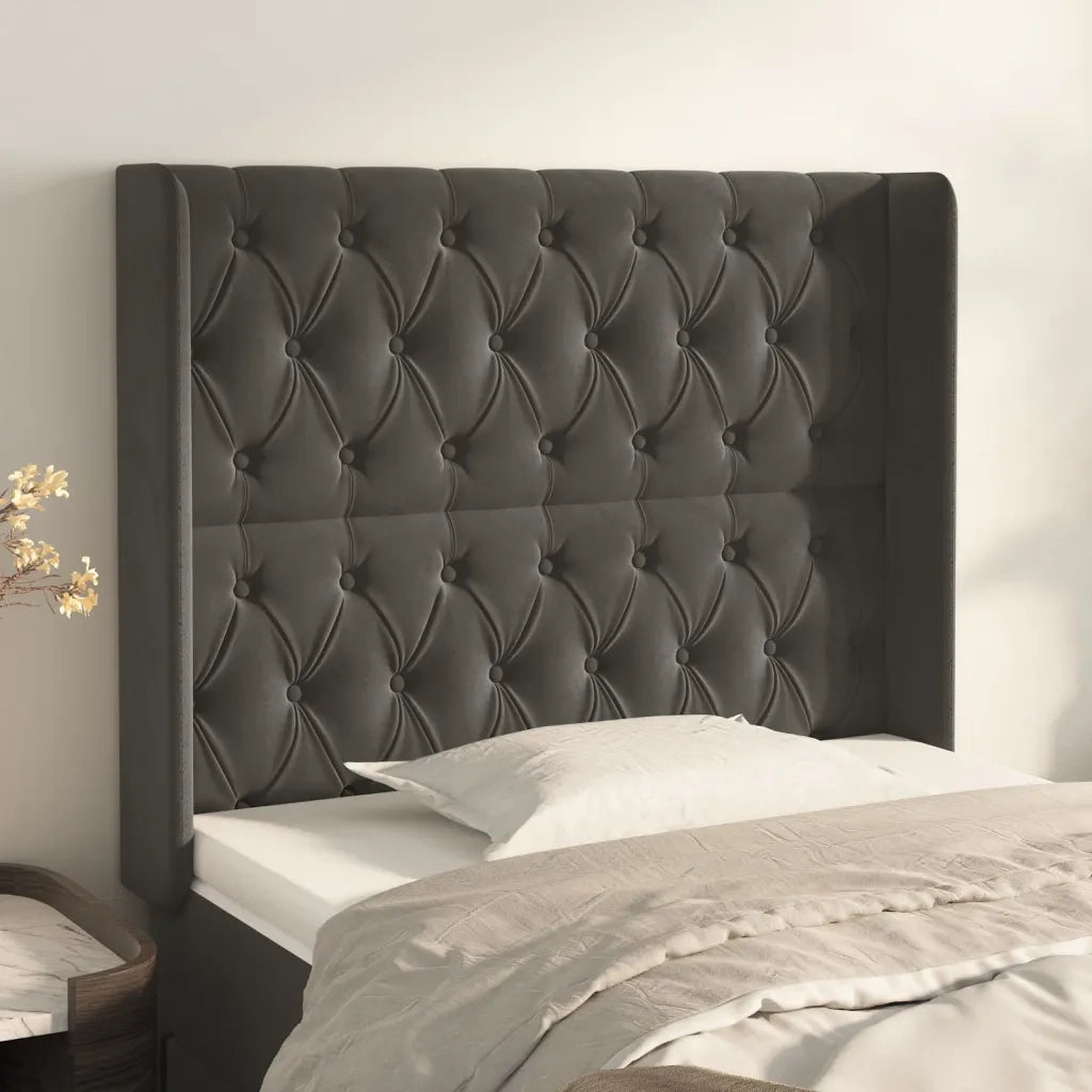 Testiera | Testata ad Orecchio Grigio Scuro 93x16x118/128 cm in Velluto