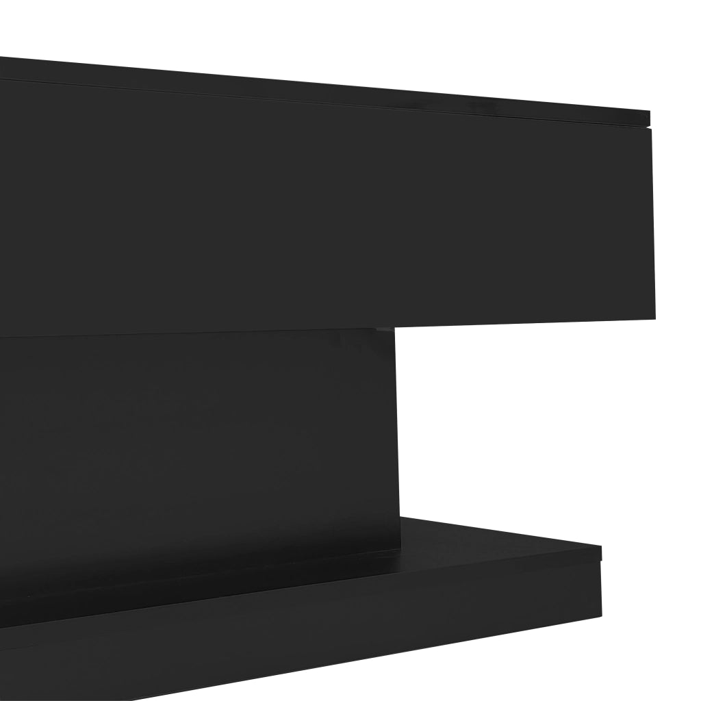 Tavolino da caff¨¨ moderno con sollevamento idraulico, piano scorrevole, LED e vano contenitore 100x50x45 cm nero
