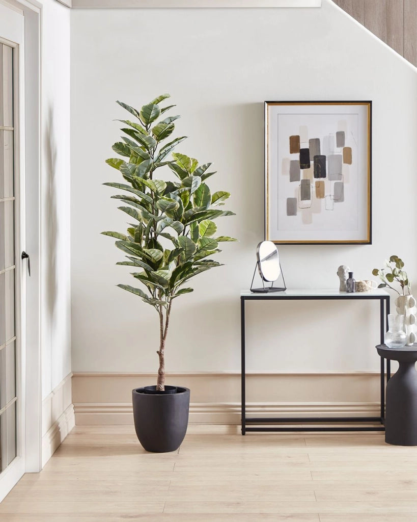 Pianta a artificiale ficus in vaso verde e Nero sintetico 160 cm Materiale accessorio decorativo per interni