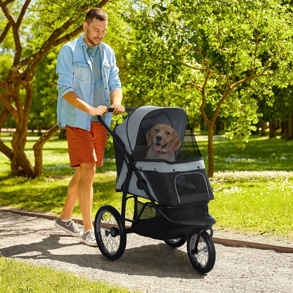 Carrello Cane Pieghevole con Protezione Sole ¨C zephmum ¨C Grigio 111x58x107 cm