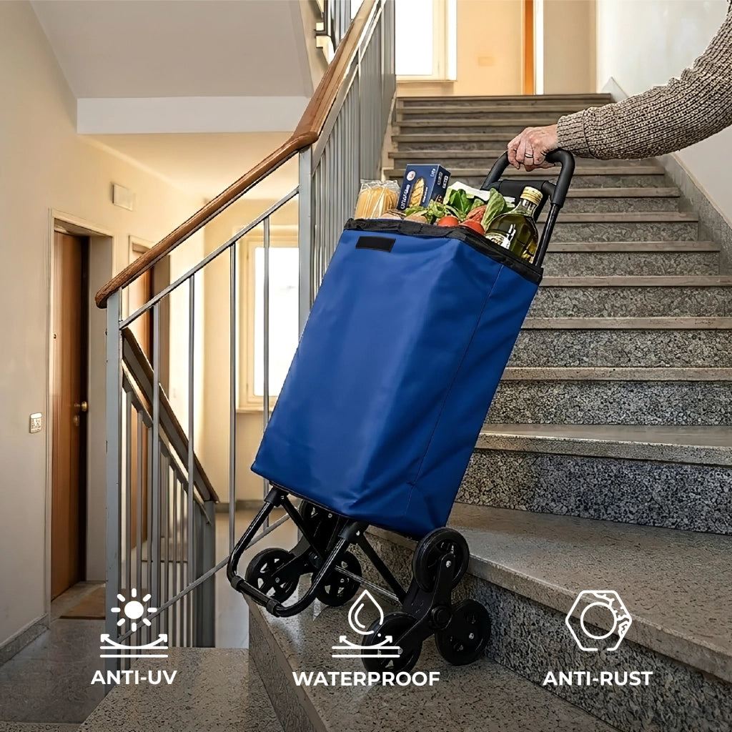Carrello Spesa Saliscale 6 Ruote Pieghevole con Borsa Impermeabile, Porta Spesa per Scale Supermercato e Casa, Struttura in Acciaio – Il Gruppone   Blu