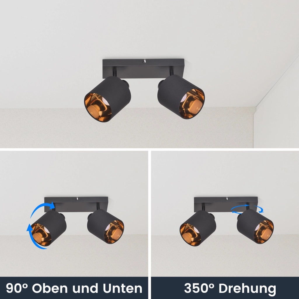 ZMH Faretto da soffitto neri vintage 2 E14 rotativi 350° paralume tessuto per soggiorno camera senza lampadina