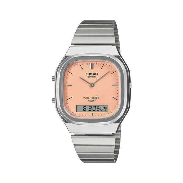 Orologio casio aq 240e 4aef edgy silver e orange