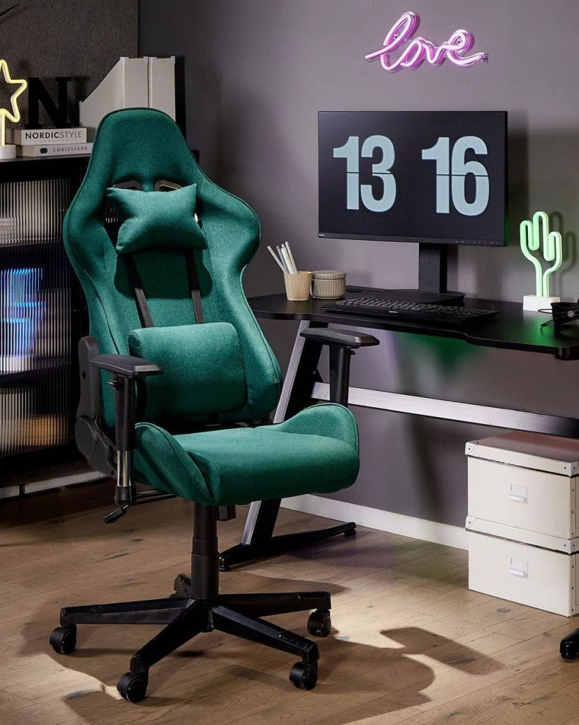 Sedia da ufficio ergonomica in tessuto con braccioli regolabili di colore verde poltrona gaming stile moderno