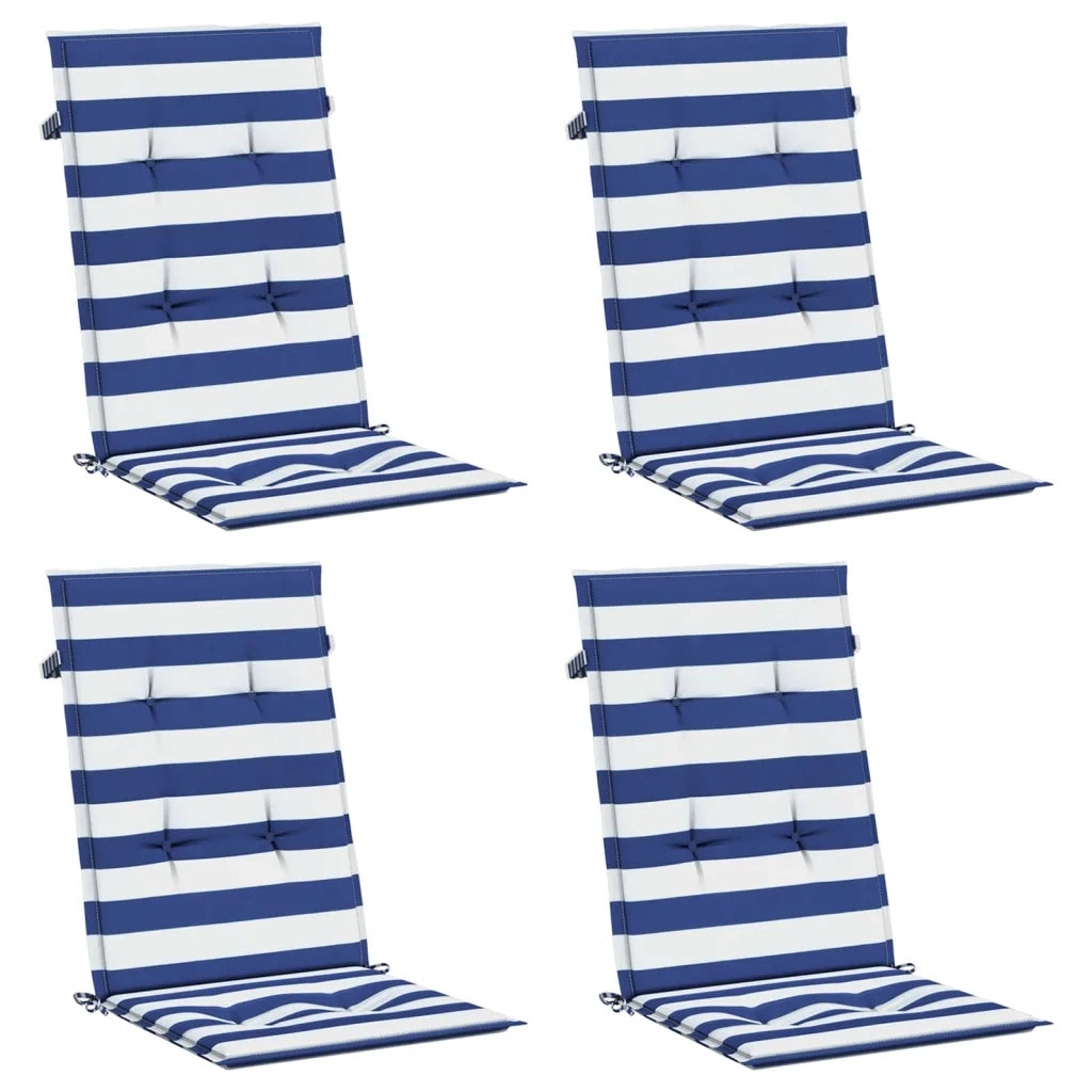 Cuscini Sedia Schienale Alto 4 pz Strisce Bianche e Blu Tessuto 361254
