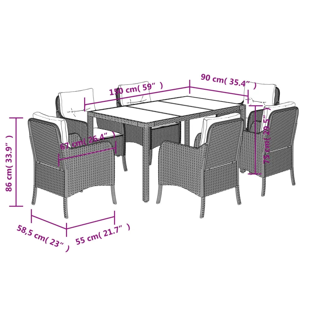 Set da Pranzo da Giardino 7 pz con Cuscini in Polyrattan Grigio 3211857