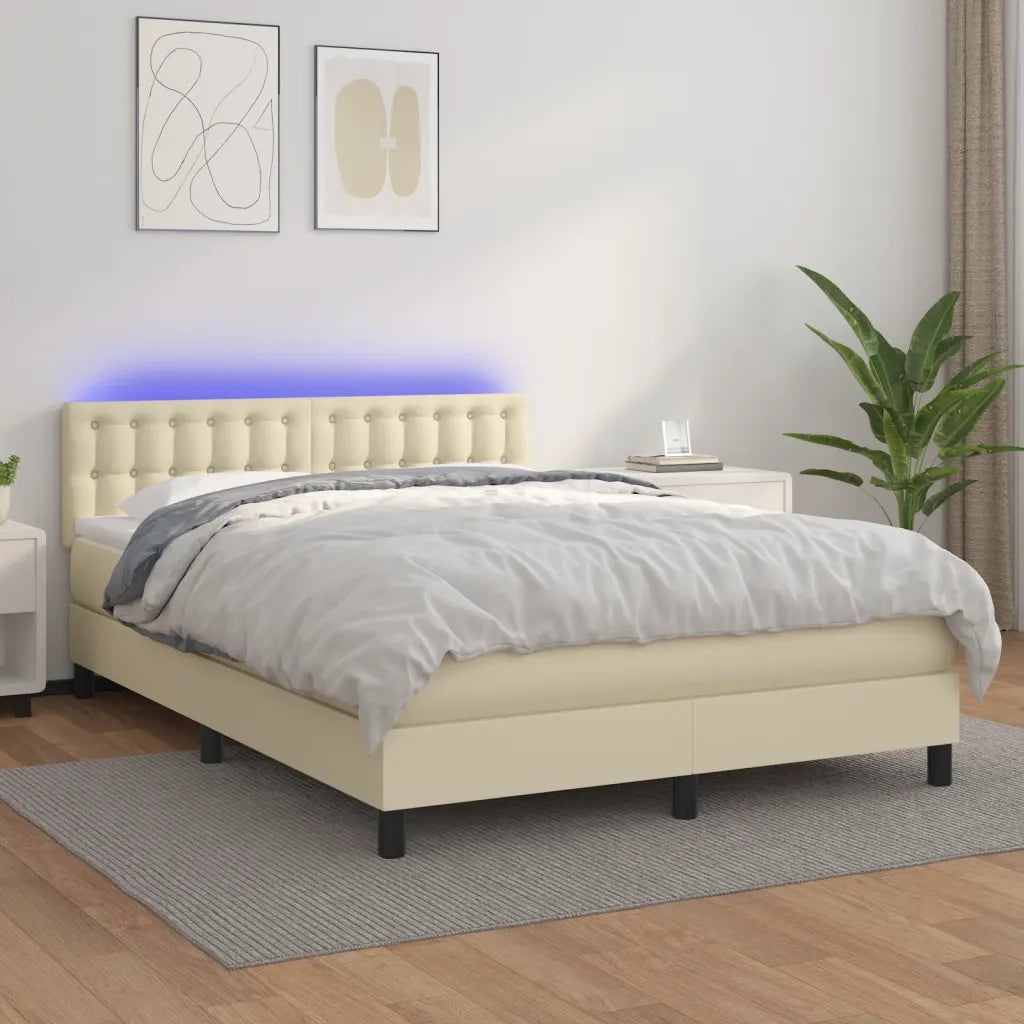 vidaXL Giroletto a Molle con Materasso e LED Crema 140x190 cm