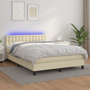 vidaXL Giroletto a Molle con Materasso e LED Crema 140x190 cm