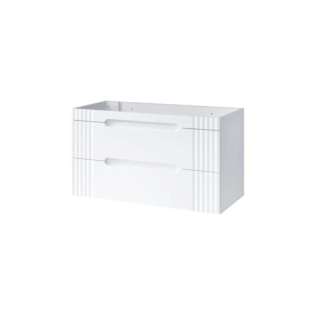 Mobile sottolavabo FIDJI 120 cm – Bianco Alpino Lucido – 2 cassetti – Montaggio a parete o a pavimento