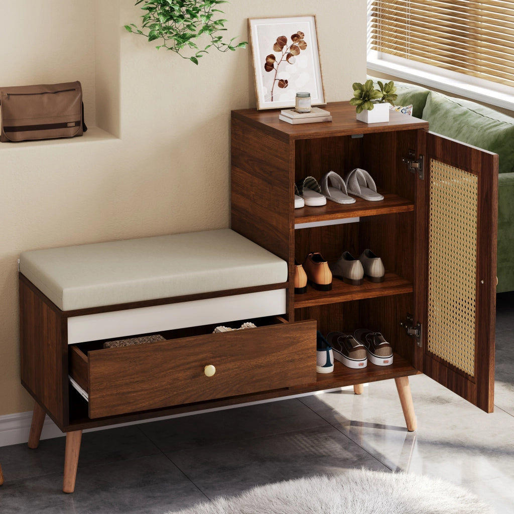 Scarpiera con Panca e Cuscino ¨C Xylo ¨C Rattan, Cassetti, Ante, Ripiani, Ingresso