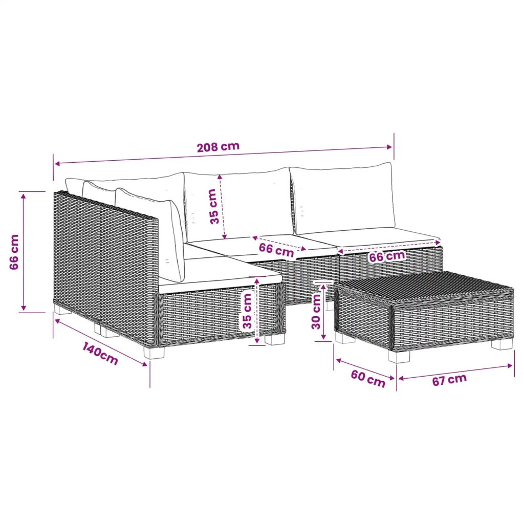 5 pz Set Lounge in Rattan con Cuscini GENDT Rattan naturale 3429873
