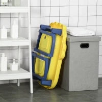 Vaschetta Bagnetto Neonato Pieghevole con Supporto Antiscivolo, Vaschetta da Bagno Portatile per Neonati e Bambini di 0-6 Anni con Foro di Scarico, 75.3x55.4x43cm, Blu e Giallo
