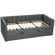Letto Singolo con Secondo Letto Estraibile 205x181x70 cm Rivestimento in Tessuto e Braccioli Grigio Scuro