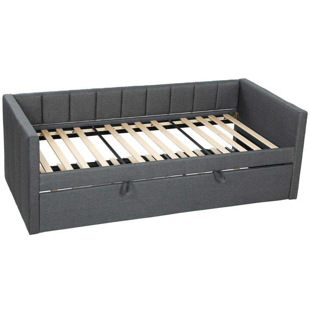 Letto Singolo con Secondo Letto Estraibile 205x181x70 cm Rivestimento in Tessuto e Braccioli Grigio Scuro