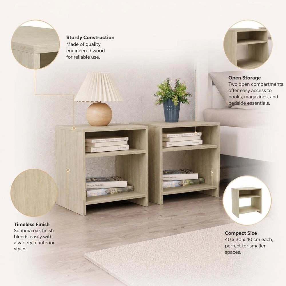 Bedside Tables 2 Pcs. Sonoma Oak 40x30x40 Cm Wood Material