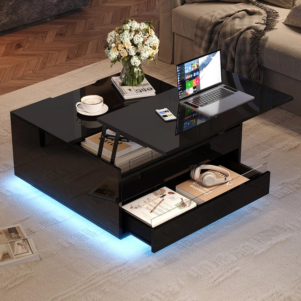 Tavolino regolabile - Xylo - 70x70cm LED 1 cassetto nero