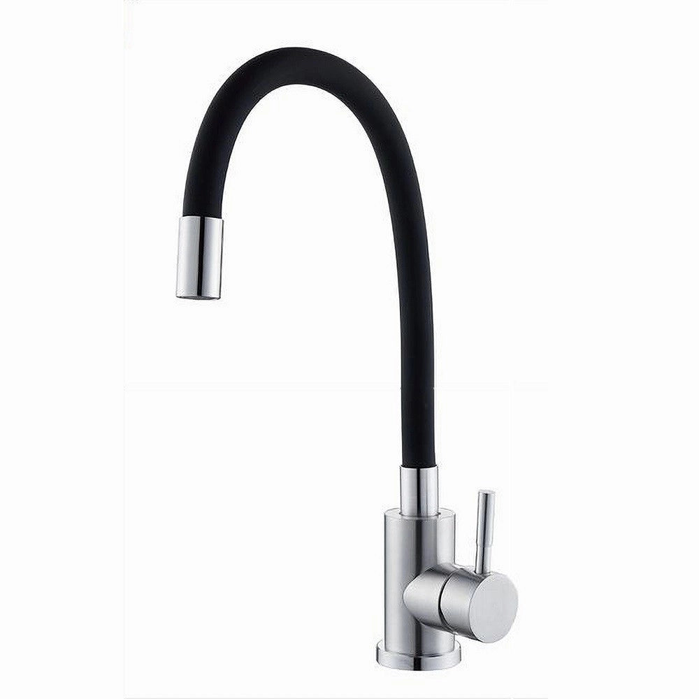Trade Shop - Miscelatore Rubinetto Lavello Cucina Canna Flessibile Nero Acciaio Satinato 52687 -