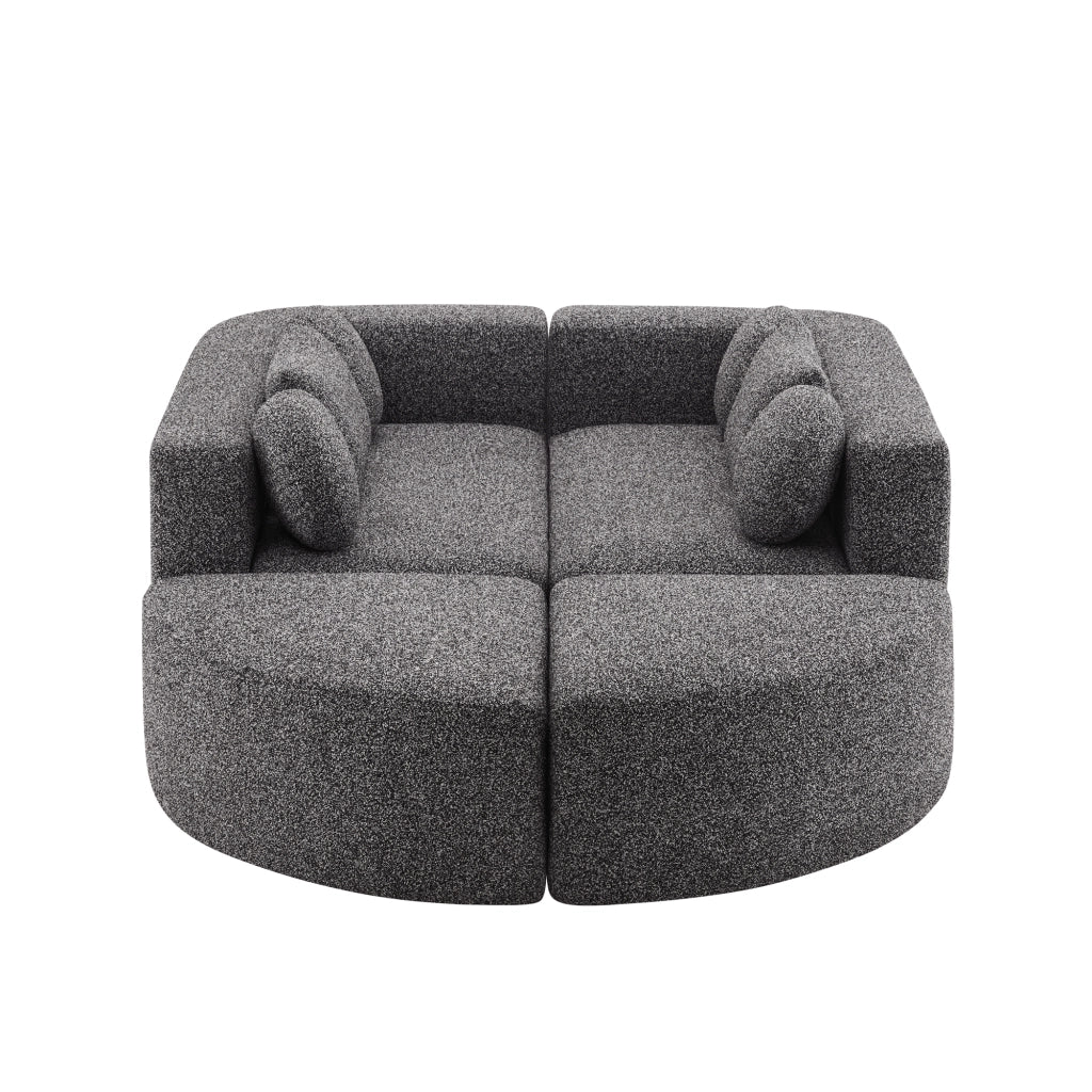 Divano modulare in chenille nero con funzione letto, struttura compressa, senza montaggio, 292 x 165 x 68 cm
