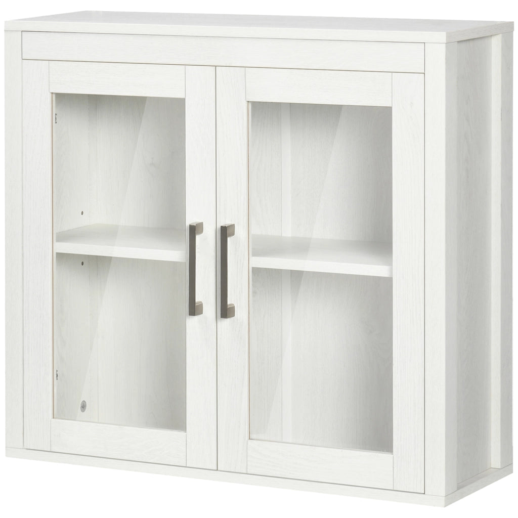 Mobile da Bagno Sospeso con Ante in Vetro e Ripiano Regolabile ¨C Zephmum ¨C 60x19,5x54 cm Bianco