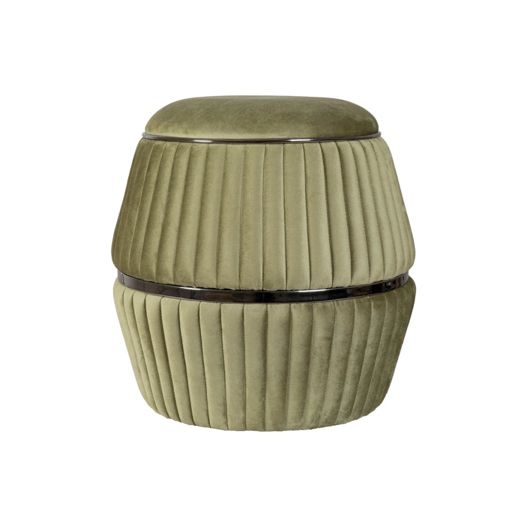 Pouf Doric in Velluto Plisse' Verde e Grafite