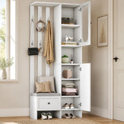 Armadio ingresso multifunzione 85 x 33;5 x 200 cm in truciolare bianco con ante in vetro temperato
