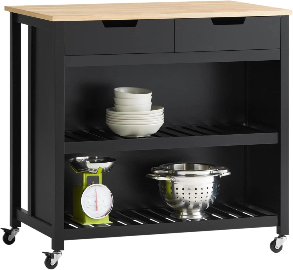 Mobile Cucina Salvaspazio Carrello Cucina con Ruote Credenza Cucina Mobiletto Cucina Dispensa Isola Cucina Mobile Cucina con Cassetti Piano in Legno Nero 98x94x58 cm FKW74-SCH