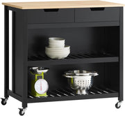 Mobile Cucina Salvaspazio Carrello Cucina con Ruote Credenza Cucina Mobiletto Cucina Dispensa Isola Cucina Mobile Cucina con Cassetti Piano in Legno Nero 98x94x58 cm FKW74-SCH