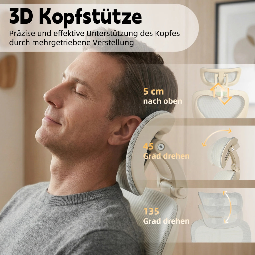 Sedia da ufficio ergonomica pieghevole in mesh con poggiatesta 3D e supporto lombare grigio 65 × 58,5 × 52,5 cm