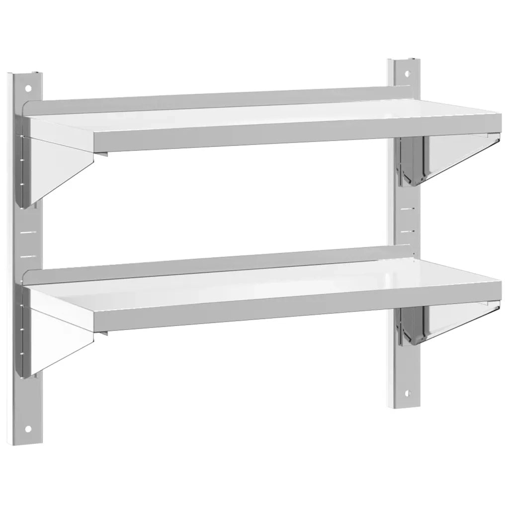 Mensola Muro 2 Ripiani 75x30x60cm Argento Acciaio Inossidabile 30313