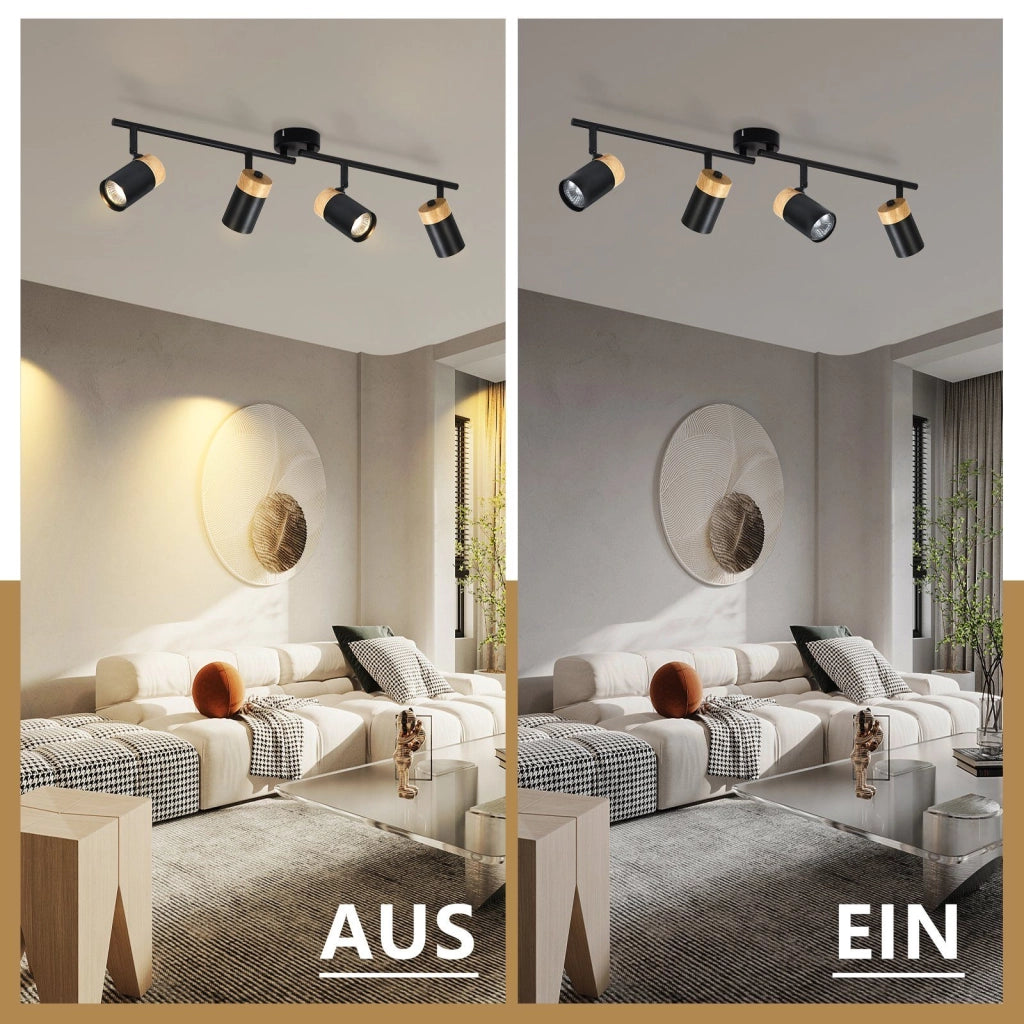 ZMH Lampada da soffitto 4 fiamme legno GU10 orientabile 330° per camera letto