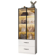 Vetrina con 2 Ante in Vetro Temperato e 2 Cassetti; LED Multicolore; Telaio in Alluminio; in Pannelli di Particelle; Bianco; 60??40??160 cm