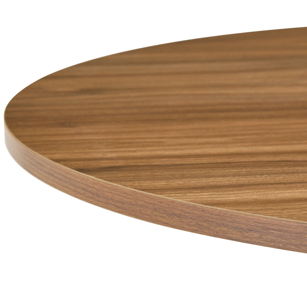 Tavolino basso rotondo con piano in MDF effetto noce e struttura in metallo cromato per soggiorno ufficio balcone