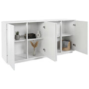 Credenza Aulina, Madia da cucina a 4 ante, Buffet da soggiorno, 100% Made in Italy, cm 180x41h86, Bianco lucido