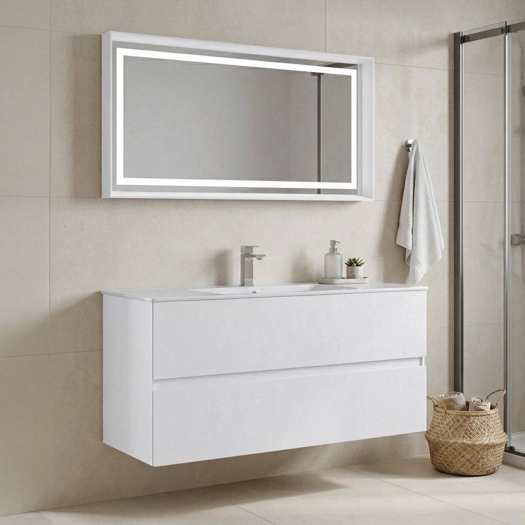 Set mobile lavabo con specchio (2 pezzi) "Nest 121 v2" - 121 x 51 x 55 cm - Bianco opaco