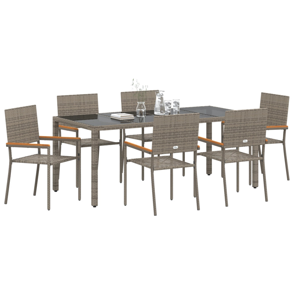 Set da Pranzo da Giardino 7 Pezzi  Grigio Polyrattan