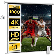 Telo Proiettore Motorizzato da 120" con Telecomando, in Plastica e Metallo, 236.5x8x236.5 cm, Bianco